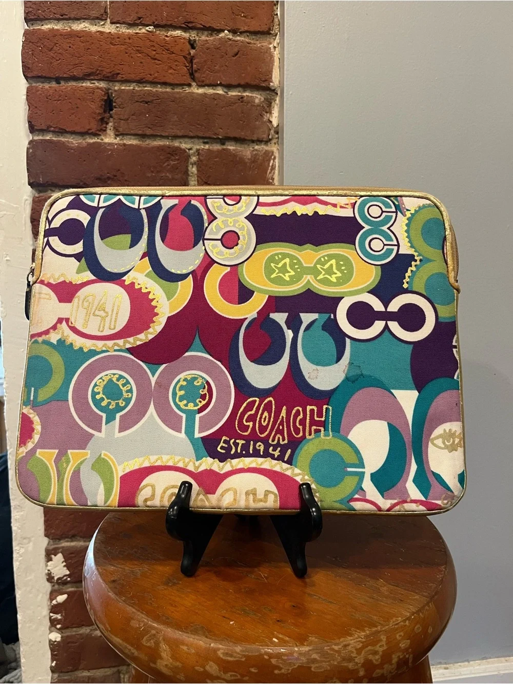 Coach Poppy Art Graffiti Laptop Sleeve Case Pouch Colorful Canvas Zip Portfolio